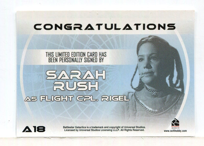 Battlestar Galactica Colonial Warriors Sarah Rush Autograph Card A18