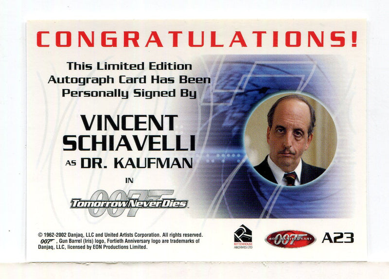 James Bond 40th Anniversary Vincent Schiavelli Autograph Card A23