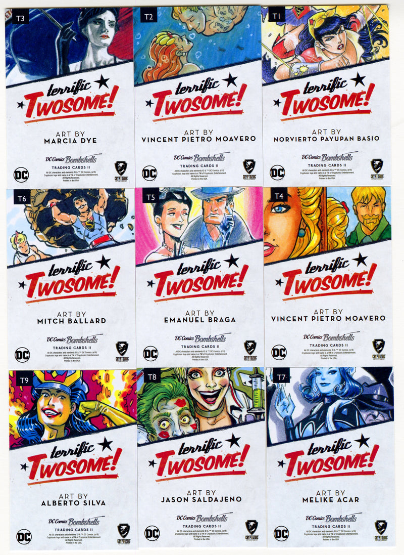 DC Comics Bombshells II Gold Foil Terrific Twosome Trading Card Set T1-T9