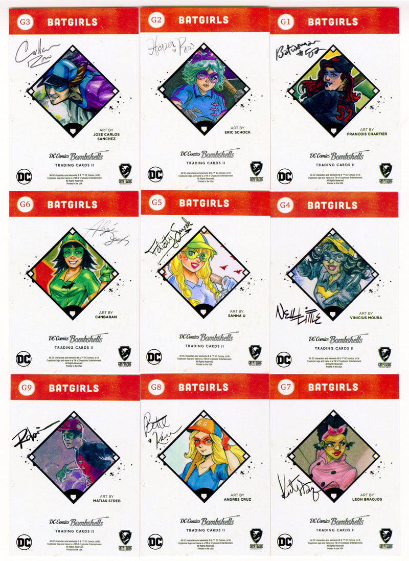 DC Comics Bombshells II Red Base Foil Batgirls Trading Card Set G1-G9