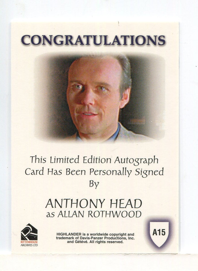 Highlander Complete Anthony Head as Allan Rothwood Autograph Card A15