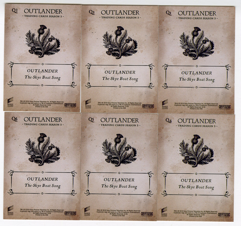 Outlander Season 3 Red Fraser Seal Foil Parallel Skye Boat Song Card Set Q1-Q6
