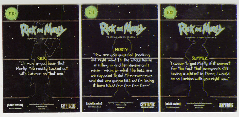 2018 Rick and Morty Season 1 Standee Chase Card Convention Set E10-E12