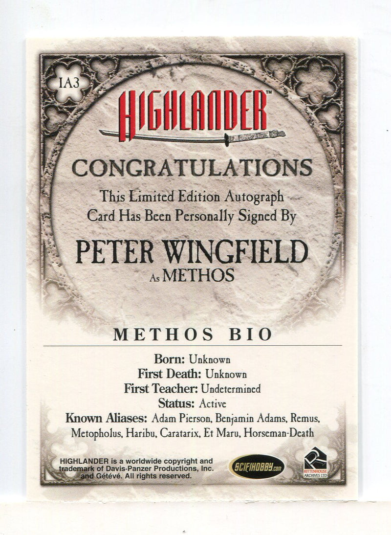 Highlander Peter Wingfield as Methos Expansion Autograph Card IA3 - TvMovieCards.com