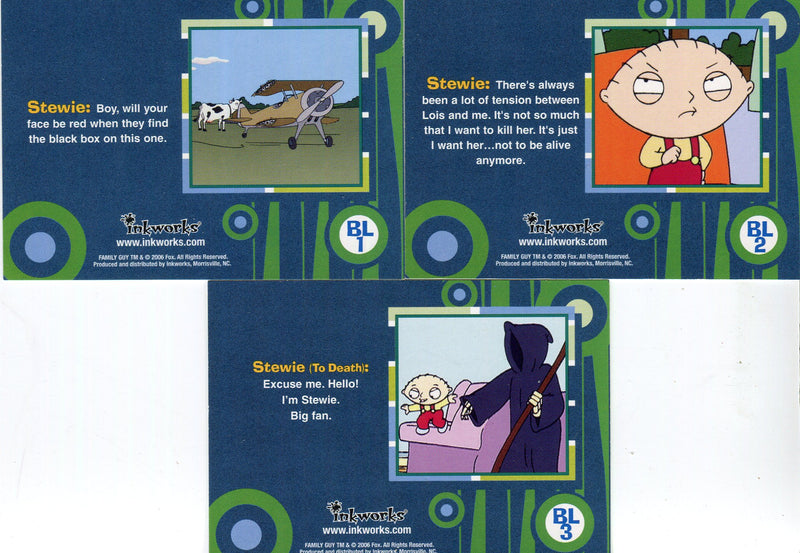 Family Guy Season 2 Box Loader Chase Card Set BL1 - BL3 Inkworks 2006