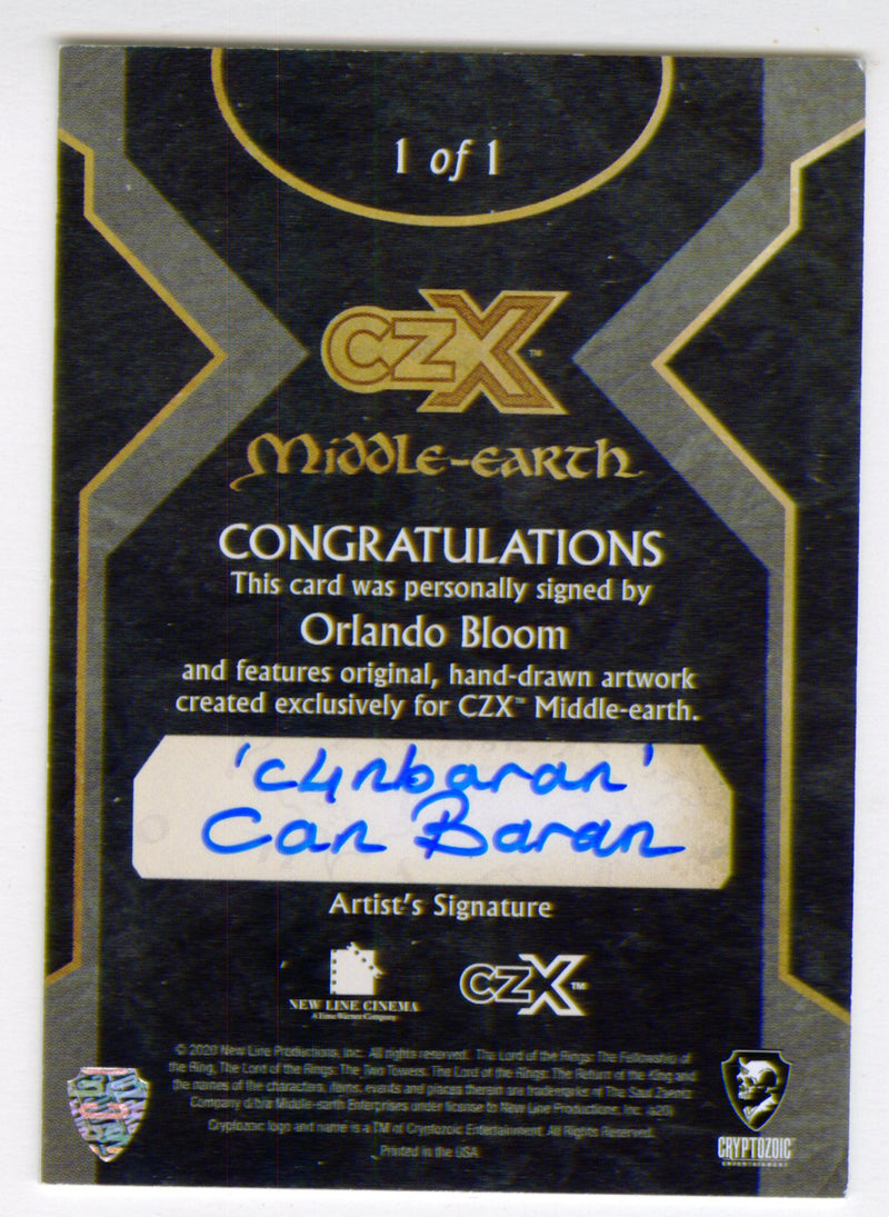 2022 CZX Middle Earth Sketch Card 1/1 by Can Baran Orlando Bloom Autograph