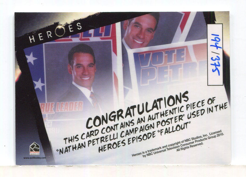 Heroes Archives Limited Nathan Petrelli Campaign Poster Prop Card #194/375