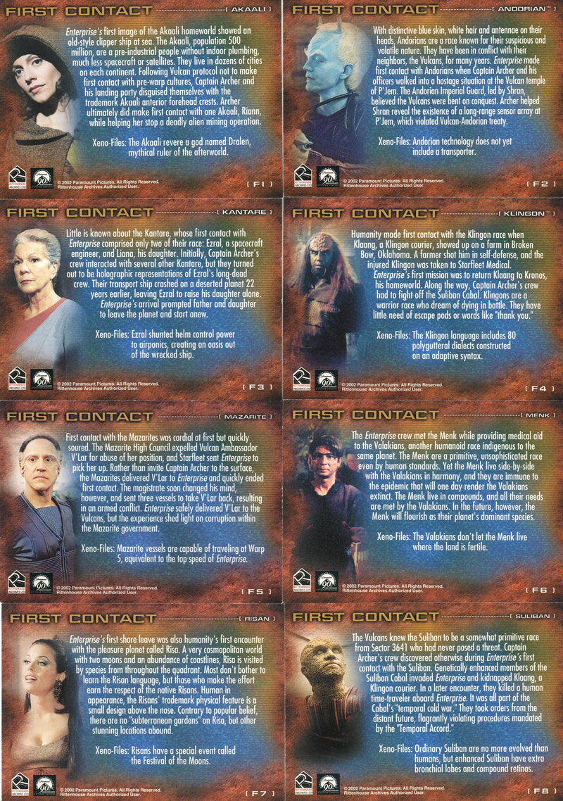Star Trek Enterprise Season 1 First Contact Foil Chase Card Set F1 - F12 2000 - TvMovieCards.com