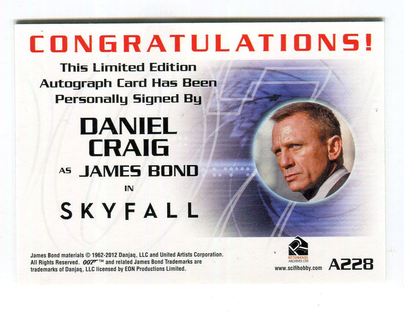 James Bond Autographs & Relics Daniel Craig Autograph Card A228