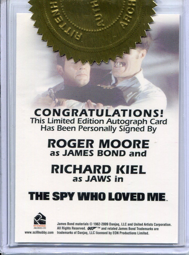James Bond 50th Anniversary 2 Roger Moore & Richard Kiel Dual Autograph Card