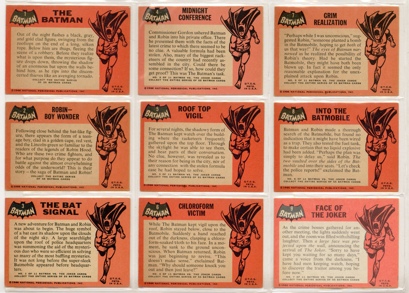 1966 Batman (Black Bat) Complete Vintage Trading Card Set 55/55 Cards Topps
