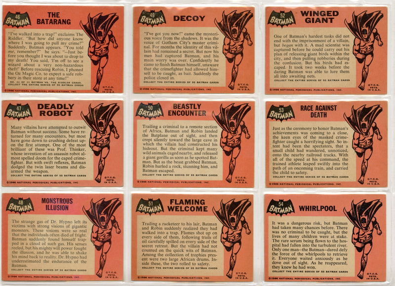 1966 Batman (Black Bat) Complete Vintage Trading Card Set 55/55 Cards Topps