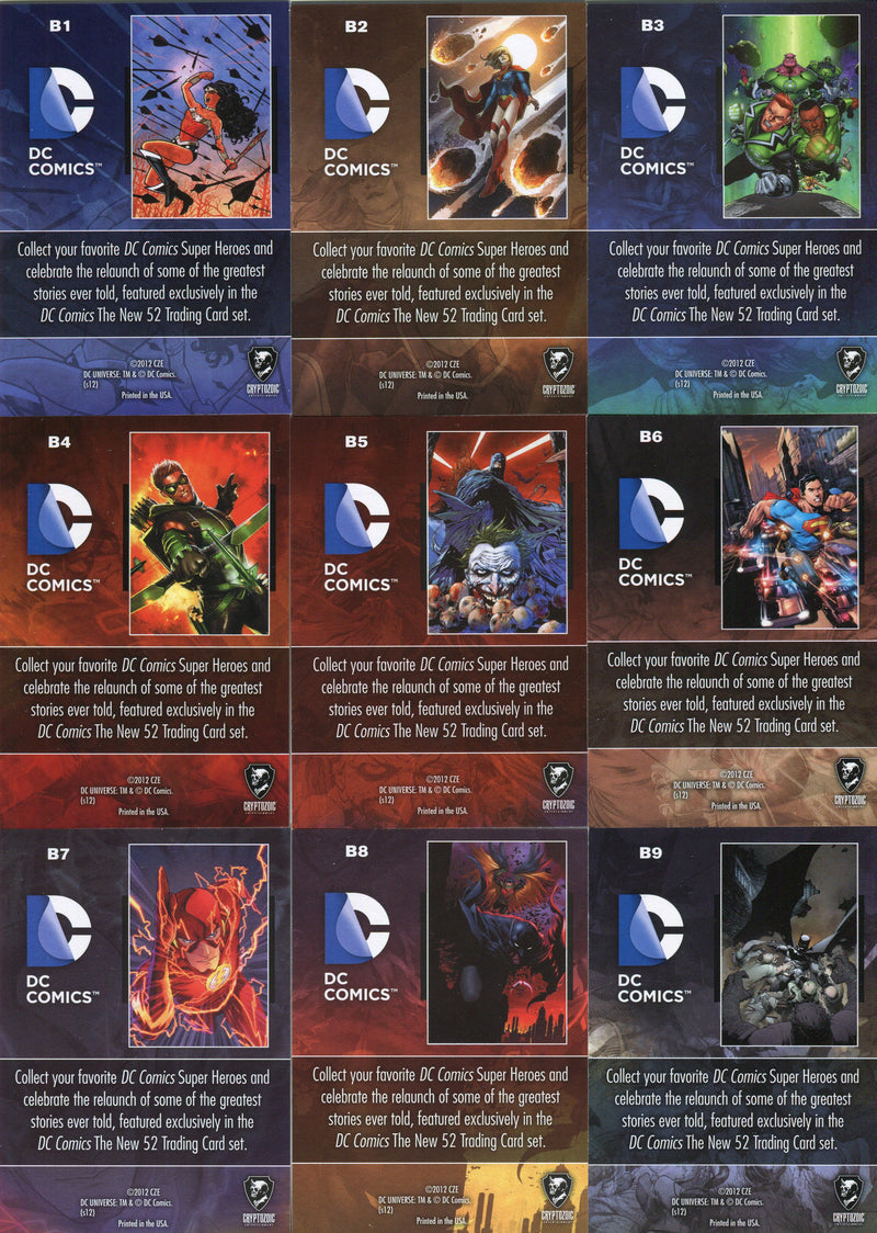 2012 DC Comics The New 52 Album Exclusive Trading Card Set B1-B9 Cryptozoic