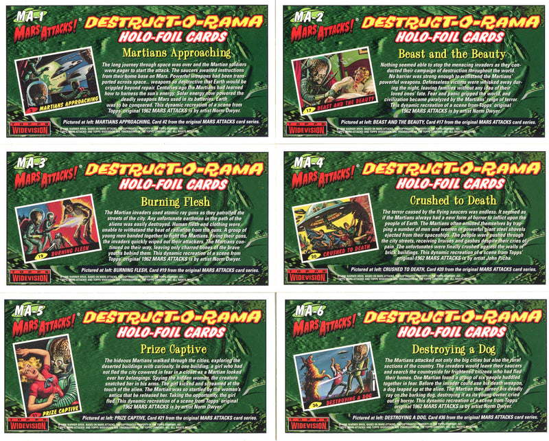 1996 Mars Attacks Movie Widevision Destruct-O-Rama Chase Card Set MA1-6
