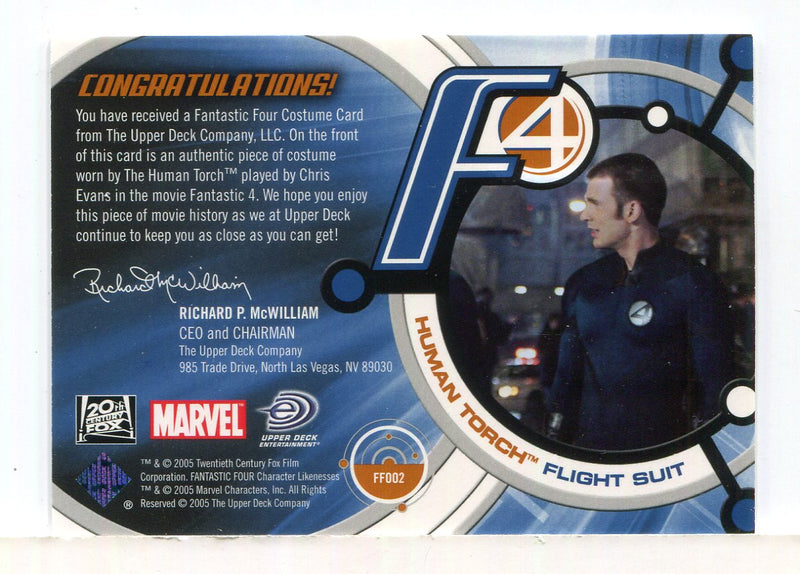 Fantastic Four Movie Chris Evans as Human Torch Costume Card FF002 Upper Deck