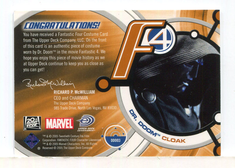 Fantastic Four Movie Dr. Doom Cloak Costume Card DD003 Upper Deck