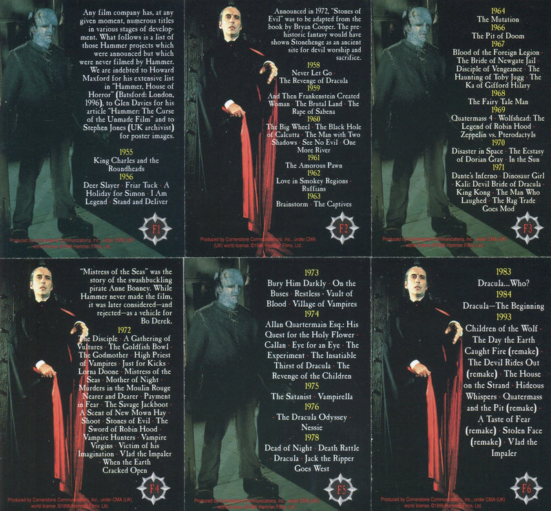 2010 Hammer Horror 2 Hammer That Never Was Chase Card Set F1-F6