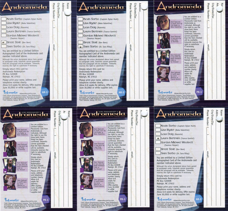 Andromeda Invalid Redemption Card Lot 6 Cards Inkworks 2001