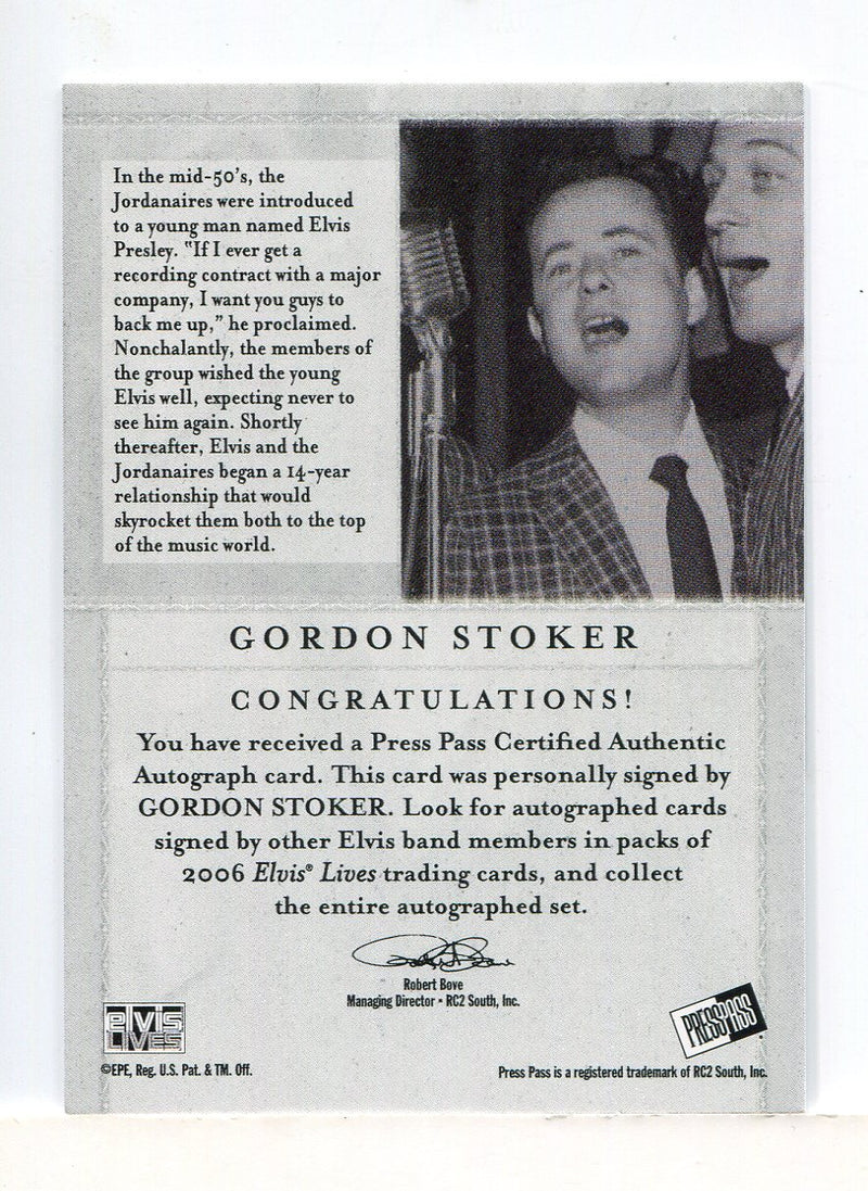 Elvis Is by Press Pass 2007 The Jordanaires Gordon Stoker Autograph Card