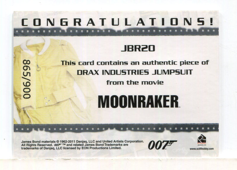 James Bond Mission Logs Jumpsuit Relic Costume Card JBR20 #865/900
