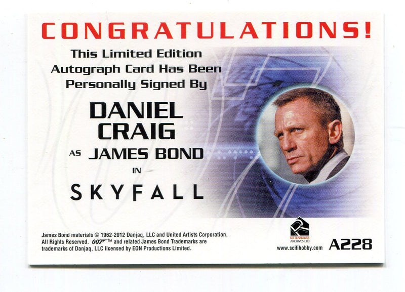 James Bond Autographs & Relics Daniel Craig Autograph Card A228