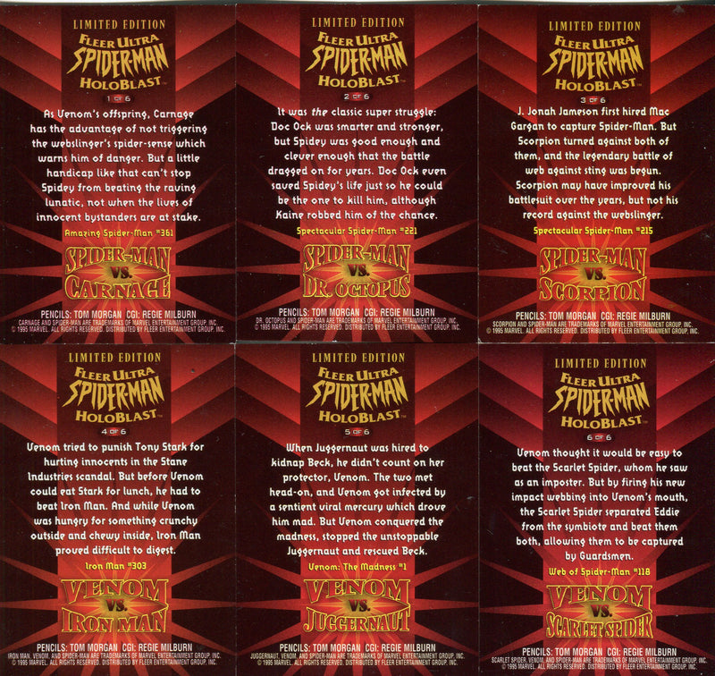 Spider-Man 1995 Fleer Ultra Holoblast Chase Card Set 6 Cards