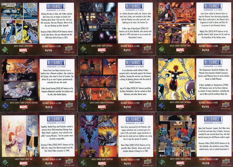 Marvel Allegiance Avengers vs X-Men Chase Card Set PJ1 - PJ18 Upper Deck 2023