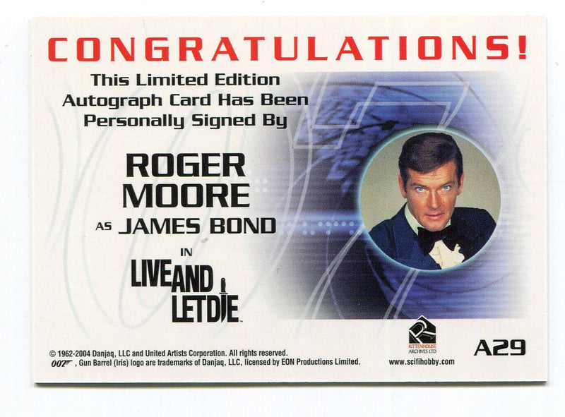 James Bond A29 The Quotable James Bond Roger Moore Autograph Card - TvMovieCards.com