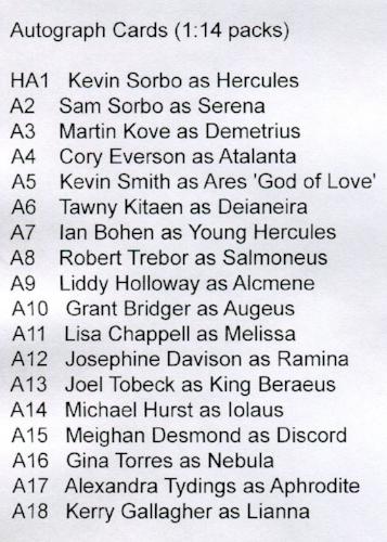 Hercules The Complete Journeys Autograph Card Set 18 Cards   - TvMovieCards.com