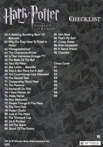 Harry Potter and the Goblet of Fire Base Card Set 90 Cards Artbox 2005   - TvMovieCards.com