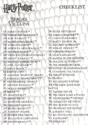 Harry Potter Heroes & Villains Base Card Set 54 Cards   - TvMovieCards.com