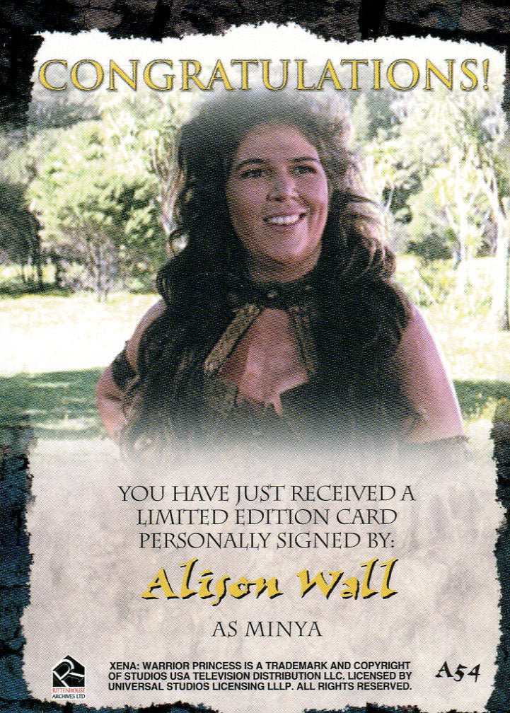 Xena Art & Images Alison Wall as Minya Autograph Card A54