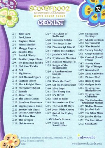 Scooby Doo 2 Movie Monsters Unleashed Base Card Set 72 Cards Inkworks 2002 - TvMovieCards.com