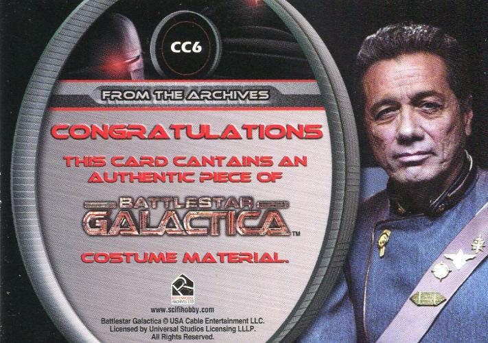 Battlestar Galactica Premiere Edition Commander William Adama Costume Card CC6   - TvMovieCards.com