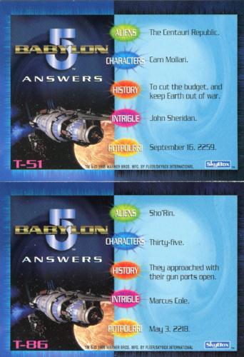 Babylon 5 Special Edition Trivia Chase Card Set 36 Cards T51 - T86   - TvMovieCards.com