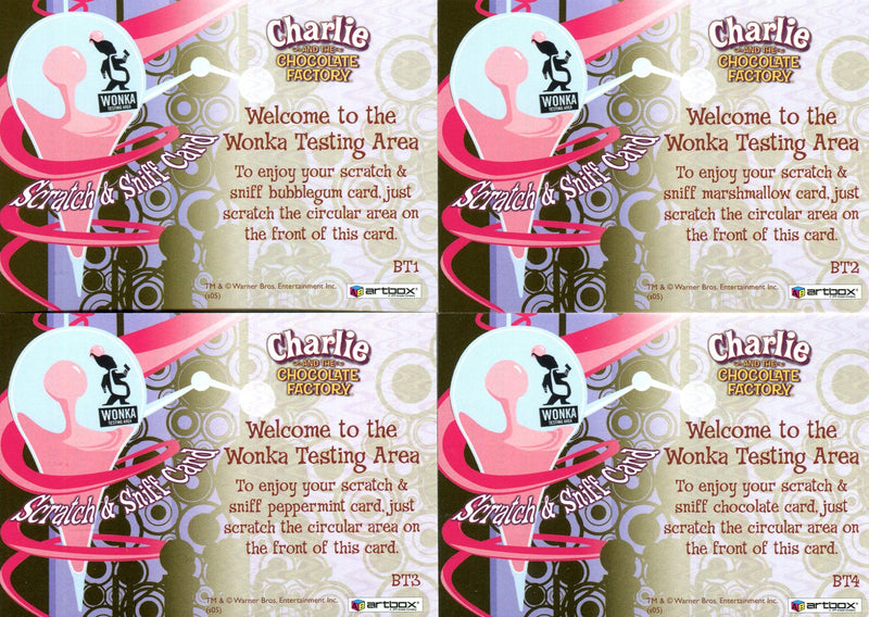Charlie & Chocolate Factory Box Topper Scratch & Sniff Chase Card Set BT1-BT4   - TvMovieCards.com