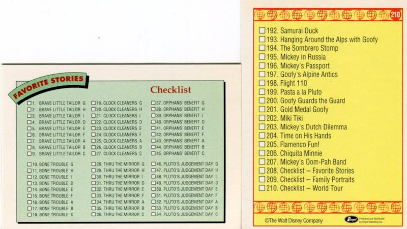 Disney Collector Cards Series 1 Base Trading Card Set 210 Cards Impel 1991 - TvMovieCards.com