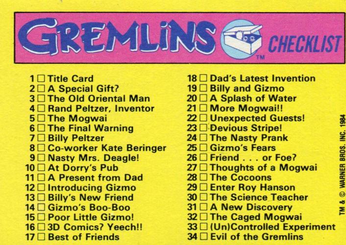 Gremlins 1 Movie Vintage Base Card Set 82 Cards and 11 Stickers 1984 Topps - TvMovieCards.com
