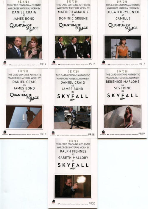 James Bond Archives Spectre Relic Card Set 7 Costume Cards PR14 - PR20   - TvMovieCards.com