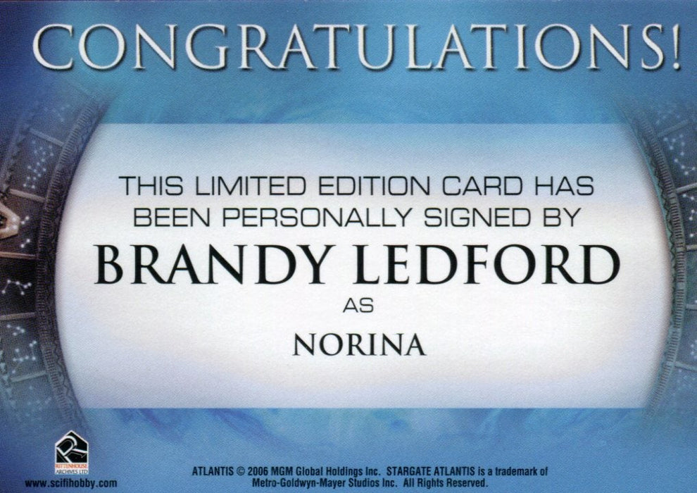 Stargate Atlantis Season Two Brandy Ledford as Norina Autograph Card   - TvMovieCards.com