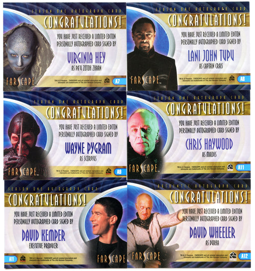 Farscape Season 2 Autograph Card Set 6 Cards A7 - A12   - TvMovieCards.com