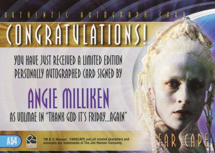 Farscape Through the Wormhole Angie Milliken Autograph Card A54   - TvMovieCards.com