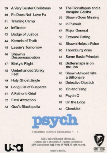 Psych Seasons 1-4 Trading Base Card Set 68 Cards Cryptozoic 2013   - TvMovieCards.com