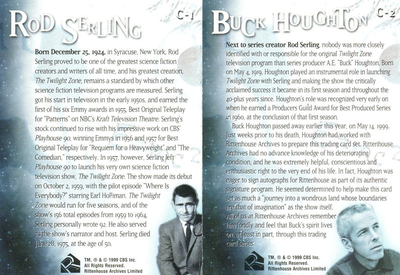 Twilight Zone Premiere Edition Commemorative Chase Card Set C1 C2   - TvMovieCards.com