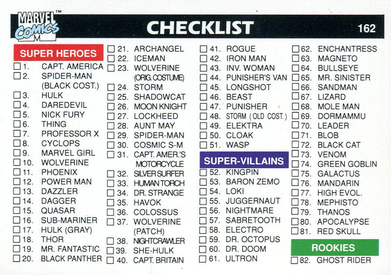 Marvel Universe Series 1 One Base Trading Card Set 162 Cards Impel 1990   - TvMovieCards.com