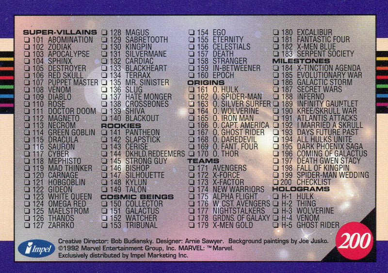 Marvel Universe Series 3 Base Trading Card Set 200 Cards Impel 1992   - TvMovieCards.com