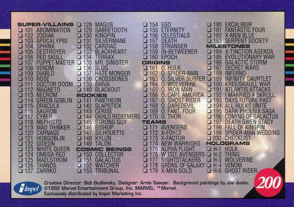Marvel Universe Series 3 Base Trading Card Set 200 Cards Impel 1992   - TvMovieCards.com