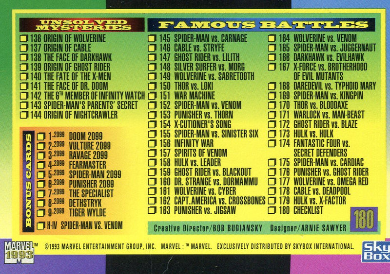 Marvel Universe Series 4 Base Card Set 180 Cards Impel 1993   - TvMovieCards.com