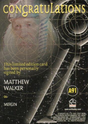 Stargate SG-1 Season Nine Matthew Walker Autograph Card A91   - TvMovieCards.com