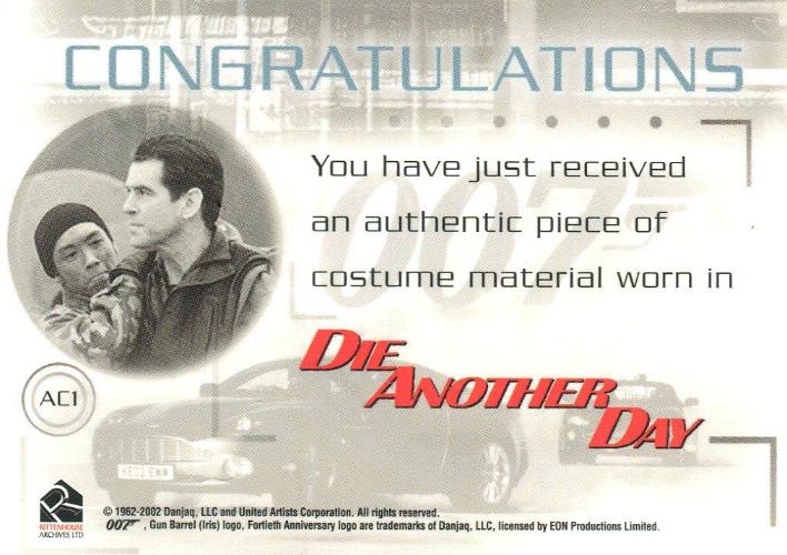 James Bond Die Another Day Case Topper Costume Card AC1   image 1   - TvMovieCards.com